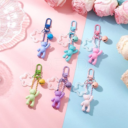 6Pcs 6 Colors Acrylic Bear & Flower Pendant Decoration HJEW-JM03871-1