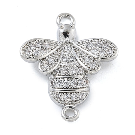 Rack Plating Brass Micro Pave Clear Cubic Zirconia Bee Connector Charms KK-A234-072P-1