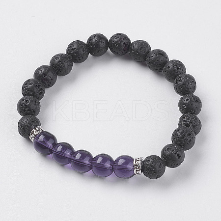 Natural Lava Rock and Glass Beads Stretch Bracelets BJEW-E326-10J-1-1