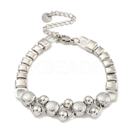 Non-Tarnish 304 Stainless Steel Rectangle & Round Ball Link Chain Bracelets BJEW-S153-03P-1