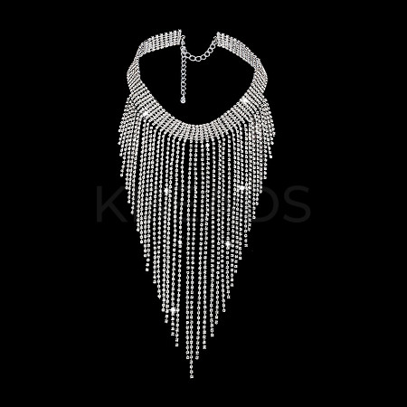 1Pc Iron Rhinestone Tennis Chains Bib Necklace NJEW-FG0001-11B-1