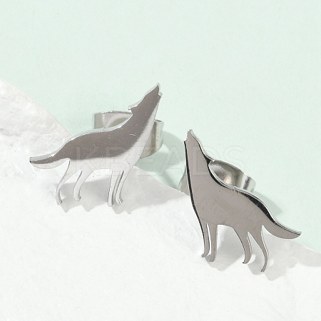 Non-Tarnish Wolf 304 Stainless Steel Stud Earrings for Women EJEW-Z017-13P-1