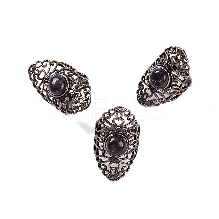 Natural Amethyst Retro Finger Rings RJEW-B067-02R-28-1