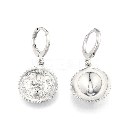 Brass Lion Dangle Leverback Earrings for Women EJEW-N012-103P-1