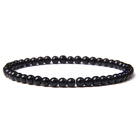 4mm Round Natural Obsidian Beads Bracelet for Men KG3069-18-1