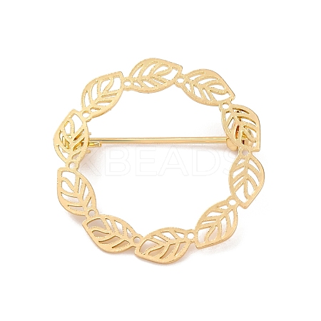 Hollow Leaf Ring Brass Brooches for Women JEWB-Z032-01G-1