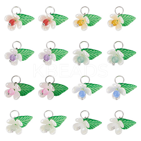 40Pcs 8 Styles Natural Mixed Gemstone Flower Charms PALLOY-TA00291-1