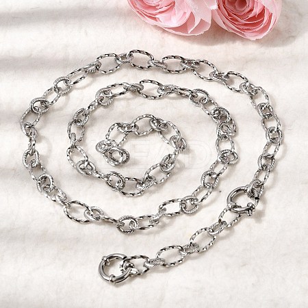 7MM 201 Stainless Steel Twisted Oval Link Chain Necklaces NJEW-K302-01P-1