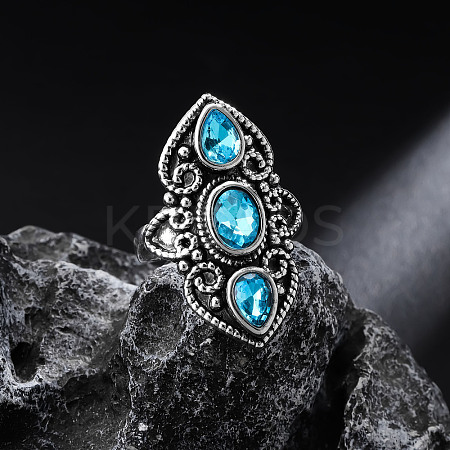 Teardrop & Oval Bohemian Style Zinc Alloy with Resin Imitation Moonstone/Rhinestone Finger Rings FS-WGFB6C4-05-1