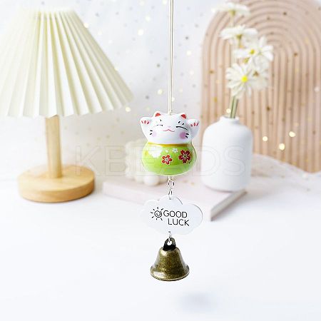 Porcelain Maneki Neko Hanging Wind Chimes Decor PW23030396798-1