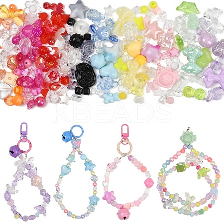 DIY Heart & Flower & Round Acrylic Beads & Alloy Keychain Making Kits DIY-YW0010-88-1