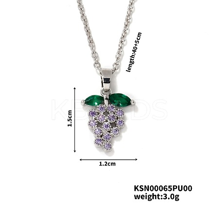 Delicate Grape Brass Rhinestones Pendant Necklace with Cable Chain for Women Girl PO3545-1