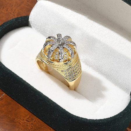 Brass Micro Pave Clear Cubic Zirconia Cuff Finger Rings for Women RJEW-B112-03GP-1