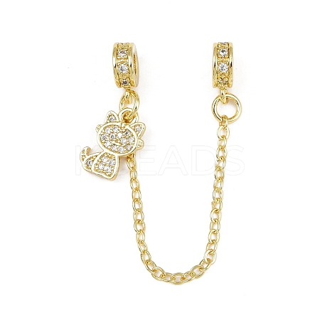 Brass Pave Clear Cubic Zirconia European Safety Chains with Charms KK-L236-16E-G-1