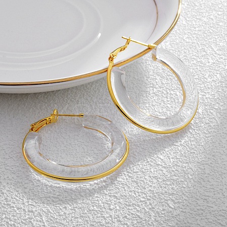 Brass with Transparent Resin Hoop Earrings EJEW-Q391-27G-1