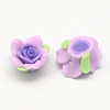 Handmade Polymer Clay 3D Flower with Leaf Beads X-CLAY-Q202-12mm-M-2