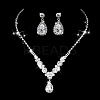 Teardrop & Flower Alloy Crystal Rhinestone Pendant Necklace & Stud Dangle Earrings Sets FS-WGA0F52-02-1