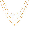 European 304 Stainless Steel Clear Cubic Zirconia Flat Round Pendant 3 Layer Necklaces for Women OW9189-4