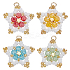 8Pcs 4 Colors Glass Seed Beaded Star Pendants PALLOY-GO00067-1