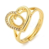 Heart with Letter Rack Plating Brass Micro Pave Cubic Zirconia Adjustable Rings for Women RJEW-I105-06G-O-1