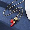 Brass Micro Pave Clear Cubic Zirconia with Enamel Red Pendant Necklaces NJEW-D348-04A-G-2