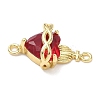 Brass with Glass Dark Red Sacred Heart Connector Charms KK-L253-27G-3