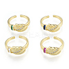 Cubic Zirconia Leaf Open Cuff Ring RJEW-N037-037-1