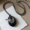 Brass Enamel Teardrop Pendant Adjustable Cotton Cord Long Necklaces for Women WGF87EC-01-1
