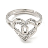 Heart with Letter Rack Plating Brass Micro Pave Clear Cubic Zirconia Adjustable Rings for Women RJEW-I105-01P-U-2