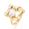 Brass Micro Pave Clear Cubic Zirconia Cuff Rings for Women KK-T074-12G-4
