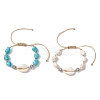 2Pcs Adjustable Synthetic Turquoise Dyed Beads & Natural Cowrie Shell Beaded Braided Bead Bracelets for Women BJEW-JB11544-2