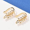 Leaf Brass Micro Pave Clear Cubic Zirconia Cuff Earrings EJEW-F384-20G-2