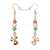 Enamel Reindeer Charm with Glass Pearl Dangle Earrings EJEW-JE04961-02-3