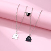 2Pcs Ghost Alloy Black & White Enamel Split Pendant Best Friend Necklaces with Heart Magnetic Clasps FS-WG095C9-01-2