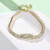 Brass Micro Pave Clear Cubic Zirconia Rectangle Link Chain Bracelets for Women BJEW-U044-01B-G-2
