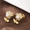 Brass Micro Pave Clear Cubic Zirconia Flower Stud Earrings EJEW-L275-11G-3