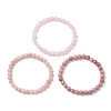 3Pcs Natural Rhodochrosite & Rose Quartz & Pink Opal Round Beads Stretch Bracelets for Women BJEW-JB12836-4