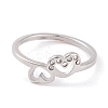 304 Stainless Steel with Rhinestone Heart Finger Ring for Women RJEW-C086-11-P-2