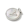 Brass Pave Natural Shell Flat Round with Letter Charms KK-Z115-13P-V-2