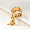 Round Ball Tassel 304 Stainless Steel Cuff Rings for Women RJEW-U039-03G-2