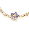 Cubic Zirconia Classic Tennis Necklace with Flower Links NJEW-N048-01D-3