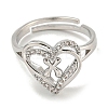 Heart with Letter Rack Plating Brass Micro Pave Clear Cubic Zirconia Adjustable Rings for Women RJEW-I105-01P-X-2