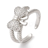 Bowknot Brass Micro Pave Clear Cubic Zirconia Open Cuff Rings for Women RJEW-C098-01P-1