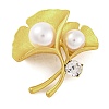 Alloy Crystal Rhinestone & Plastic Pearl Ginkgo Leaf Brooch for Women JEWB-M045-07G-1