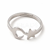304 Stainless Steel Star and Moon Adjustable Ring for Women RJEW-B027-15P-2