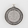 Vintage Tibetan Style Alloy Flat Round Pendant Cabochon Bezel Settings TIBEP-O006-07AS-1