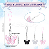 6Pcs 3 Colors Butterfly Acrylic Mobile Straps AJEW-GF0009-11-2
