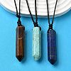 Natural & Synthetic Mixed Gemstone Faceted Bullet Pendant Waxed Cord Necklaces NJEW-Q030-01A-4