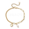 Heart Brass & Natural Cultured Freshwater Pearl Charms Bracelets BJEW-JB12923-2