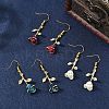 3 Pairs 3 Colors Brass Flower Dangle Earrings EJEW-YW00003-4